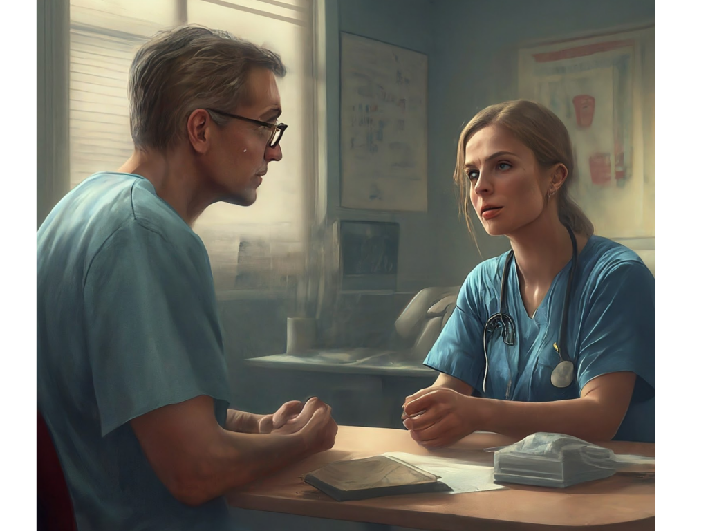 Pacjent z Lekarką Pacjent omawiający wyniki badań odnośnie LVAD