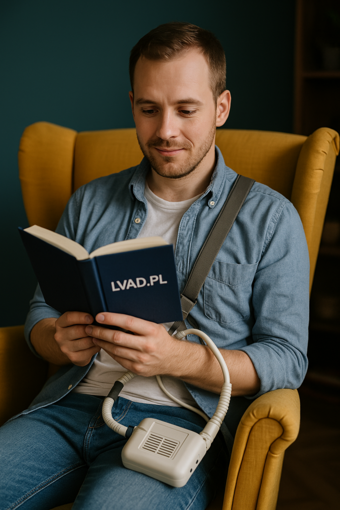 Pacjenta kardiologiczny z LVAD.PL czytający książkę